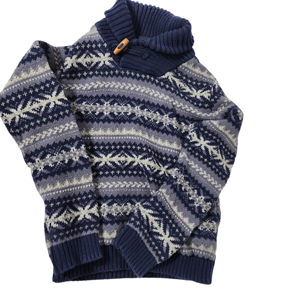 Kids Nordic Fair Isle Collar Sweater Blue Snowflake Cotton Wooden‎ 5T Christmas